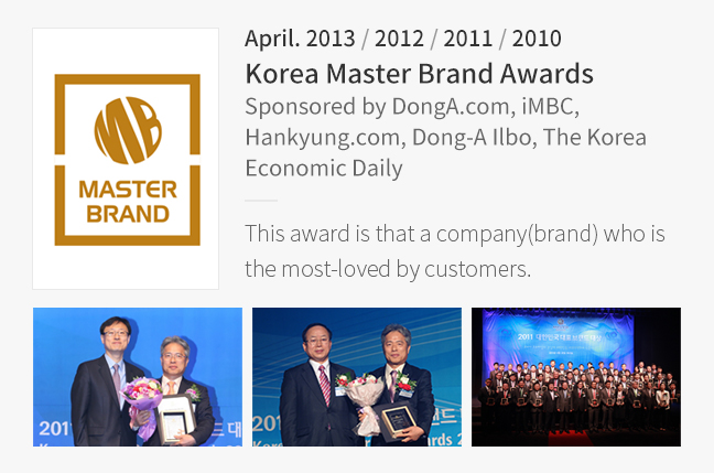 April. 2013 / 2012 / 2011 / 2010 Korea Master Brand Awards